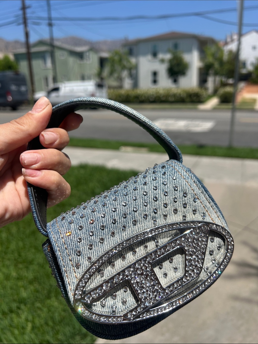 Crystal-Embellished Diesel Top-Handle mini bag
